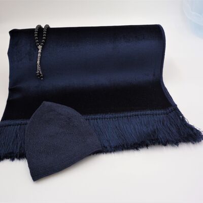 Luxury Men's Velvet Prayer Mat Set Royal Blue - Without Embroidery