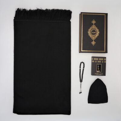 Luxury gentleman velvet prayer rug set black - without embroidery
