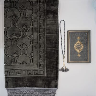 Ensemble de tapis de prière XXL pour femme de luxe doux en argent - sans broderie