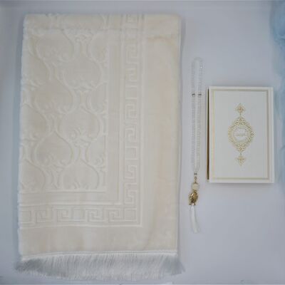 Ensemble de tapis de prière XXL de luxe doux en blanc laiteux - sans broderie