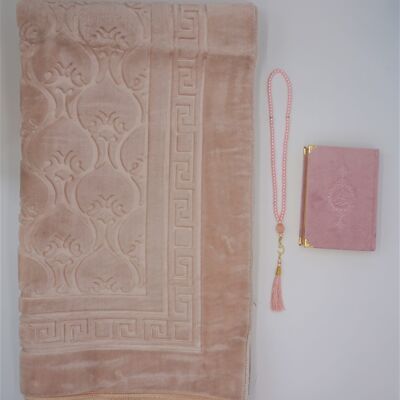 Premium XXL prayer rug set soft in pink - without embroidery