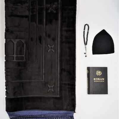 Luxury Men's XXL Prayer Mat Set Soft Black - German Edition - Without embroidery