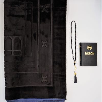 XXL prayer rug set soft black - German Edition - Without embroidery