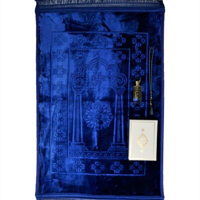 Ensemble de tapis de prière XXL de luxe doux en bleu cobalt/bleu foncé - sans broderie