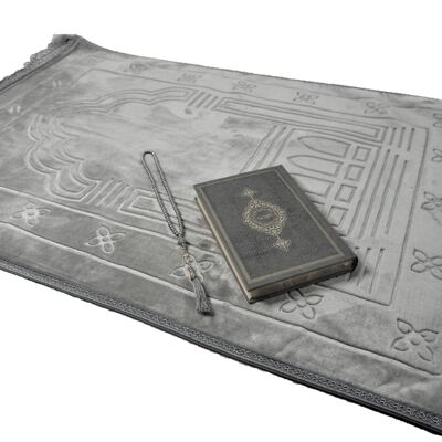 Set tappeto da preghiera XXL Premium da uomo morbido in grigio - senza ricamo