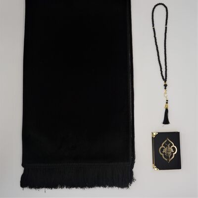 Light Velvet Prayer Mat Set Black - Without embroidery