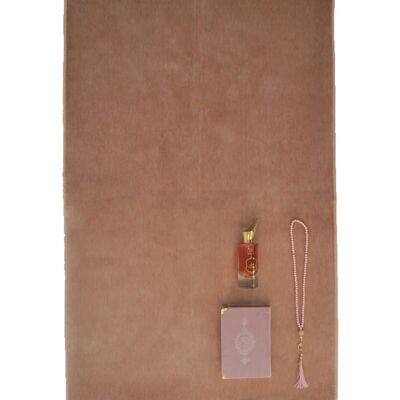 Deluxe Ladies Velvet Prayer Mat Set Pastel Pink - Without Embroidery