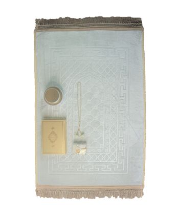 Ensemble de tapis de prière XXL Ultra Premium Super-Soft White-Gold & Oud Bakhoor & Natural Soap - Sans broderie 1