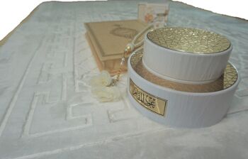 Ensemble de tapis de prière XXL Ultra Premium Super-Soft White-Gold & Oud Bakhoor & Natural Soap - Sans broderie 6