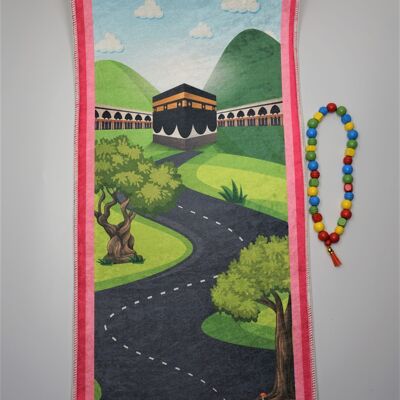 Kids prayer rug set Kaaba with prayer beads - Without embroidery