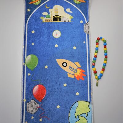 Kids prayer rug set Rocket with prayer beads - Without embroidery
