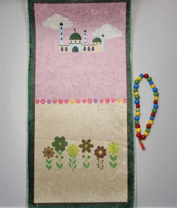 Ensemble de tapis de prière pour enfants Fleurs avec chapelet - Sans broderie 1