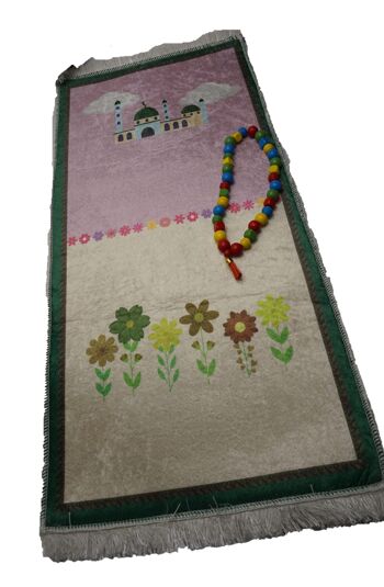 Ensemble de tapis de prière pour enfants Fleurs avec chapelet - Sans broderie 2