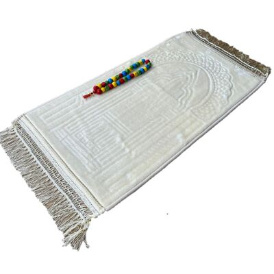 Deluxe Kids Prayer Mat Set Ecru with prayer beads - Without embroidery