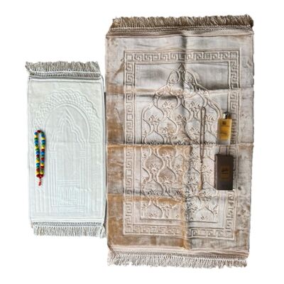 Premium Mommy & Girl Prayer Mat Set Soft in Bronze & Ecru - Without embroidery