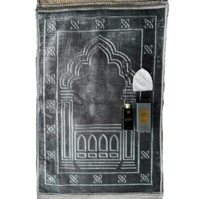 Luxury prayer rug set soft in gray - without embroidery