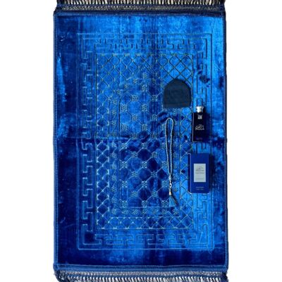 Set tappeto da preghiera Deluxe XXL morbido in blu cobalto/blu scuro - senza ricamo