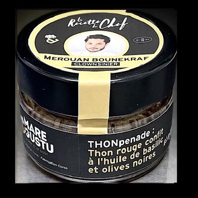 Thonpenade : thon rouge confit à l'huile de basilic et olives noires