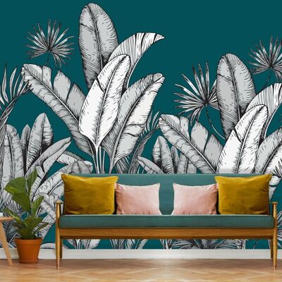 Panoramic adhesive vinyl wallpaper MIRAGE Peacock blue 350x250cm