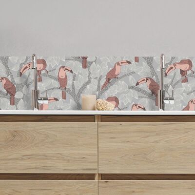 Adhesive vinyl splashback TOUCANS Light gray 200x40cm