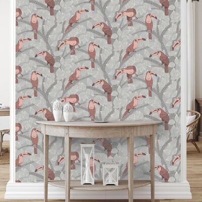 Adhesive vinyl wallpaper TOUCANS Light gray 80x255cm