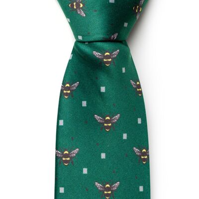 Cravate vert foncé abeilles | Polyester recyclé GRS