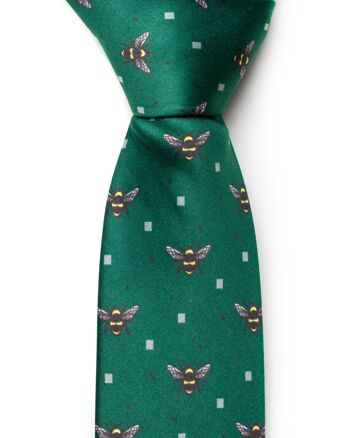 Cravate vert foncé abeilles | Polyester recyclé GRS 1