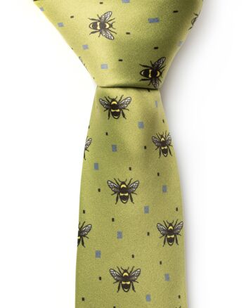Cravate vert clair d'abeilles | Polyester recyclé GRS 1