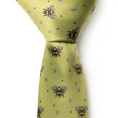 Cravate vert clair d'abeilles | Polyester recyclé GRS
