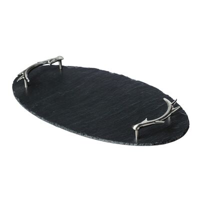 Oval Slate Tray with Antler Handles
