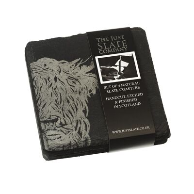 4 Slate Highland Cow Coasters