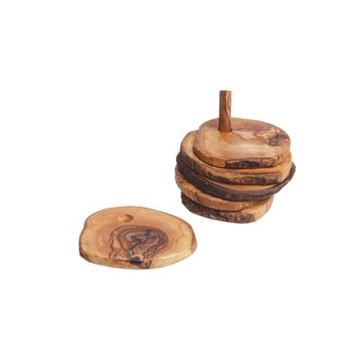 Olive Wood Rustic Coaster Set (x6)