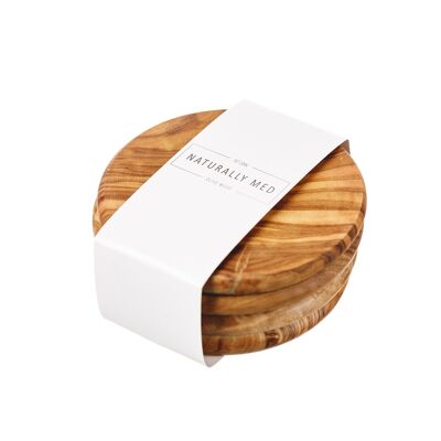 Set of 4 Round Olive Wood Coasters