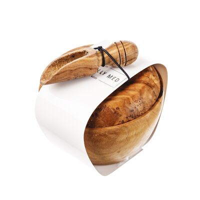 Olive Wood Salt Pot and Salt Scoop Set