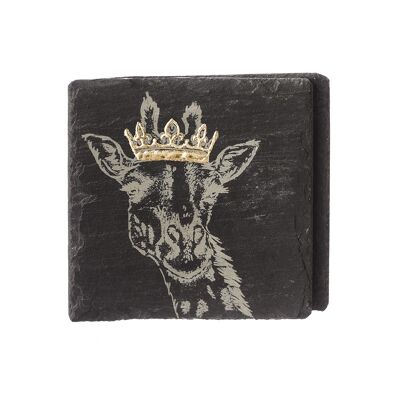 2 Slate Gold Leaf Crowned Giraffe Coasters