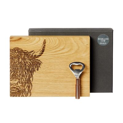 Highland Cow Oak Cutting Board & Bottle Opener Set