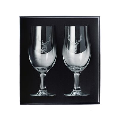 Set of 2 Stag Engraved Style Craft Beer Glasses