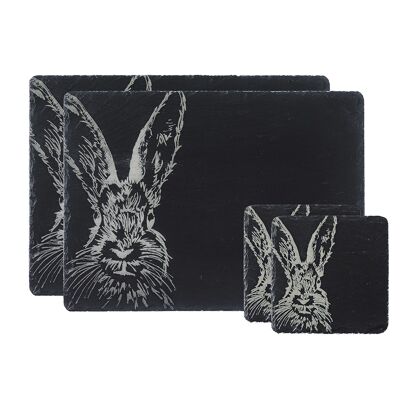 Set of 2 Hare Slate Coasters & Place Mats