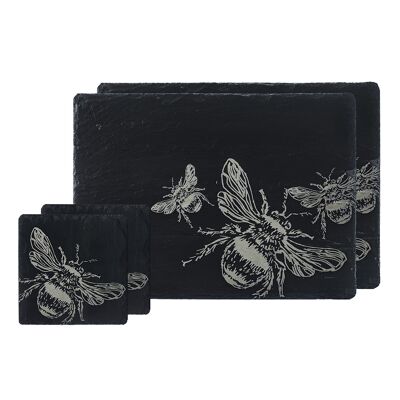 Set of 2 Bee Slate Coasters & Place Mats