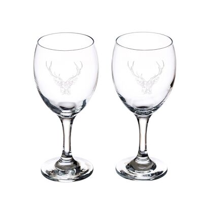 Set of 2 Stag Engraved Style Wine/Water Glasses