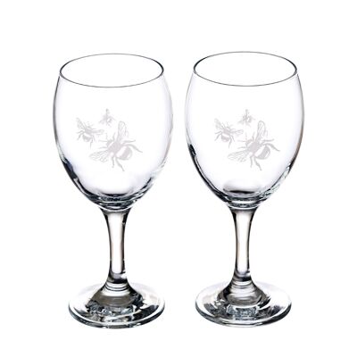 Set of 2 Bee Engraved Style Wine/Water Glasses