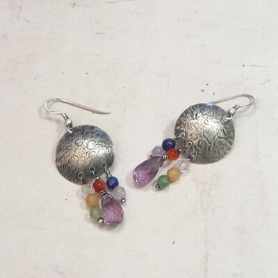Salvador Ethnic Earrings in 925 Silver and Natural Stones