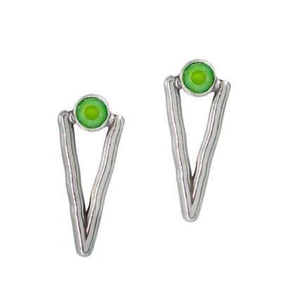 V EARRINGS WITH GREEN CRYSTAL