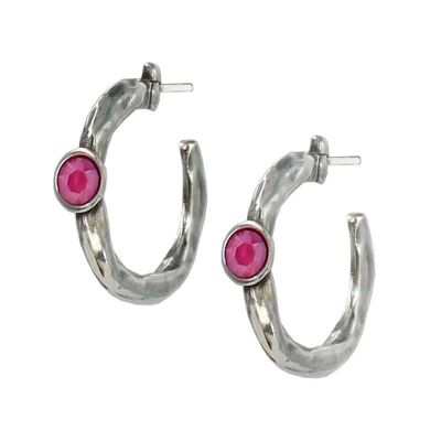 BOUCLES D'OREILLES CRÉOLES AVEC CRISTAL FUCHSIA