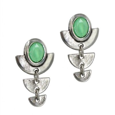 LONG GREEN HALF MOON EARRINGS