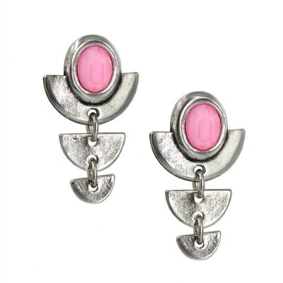 LONG PINK HALF MOON EARRINGS