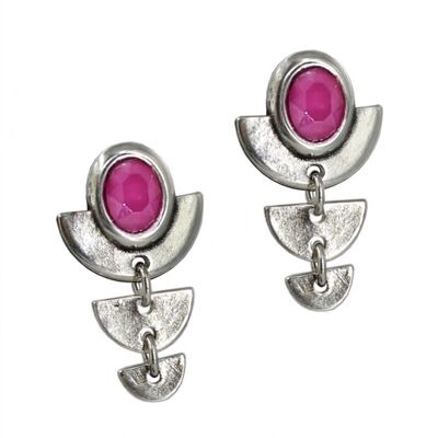 BOUCLES D'OREILLES LONGUES DEMI-LUNE FUCHSIA