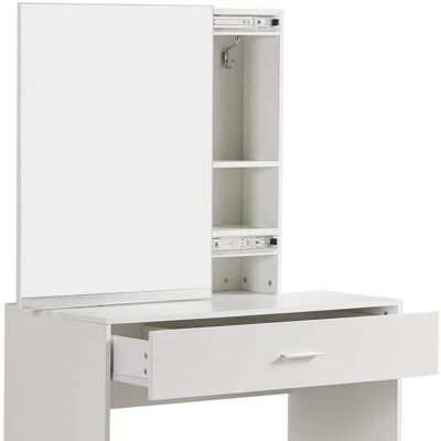 Dressing Table, Vanity Table Set with Sliding Mirror and Stool, Large Storage for Makeup (White)