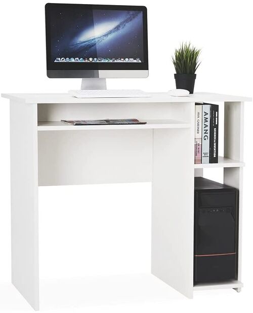 Computer Desk, Office Desk with 2 Open Shelves for Small Space Game Study Office,  White