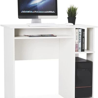 Escritorio para computadora, escritorio de oficina con 2 estantes abiertos para oficina de estudio de juegos de espacio pequeño, blanco